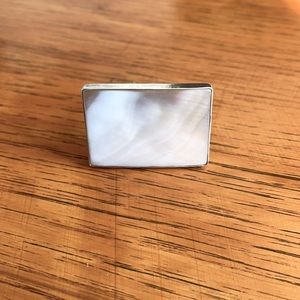 White enamel, silver adjustable ring